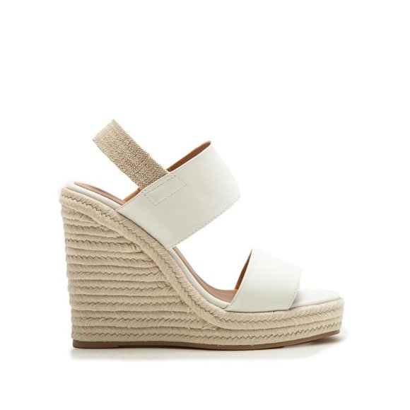 Qupid Shoes - White Vegan Leather Espadrille Wedges